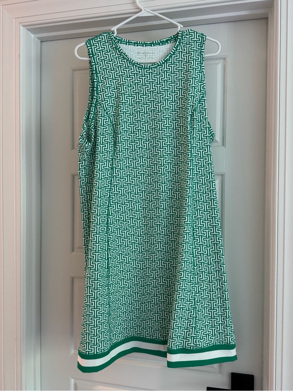 Southern Tide Green & White Geometric Sleeveless Dress XL
